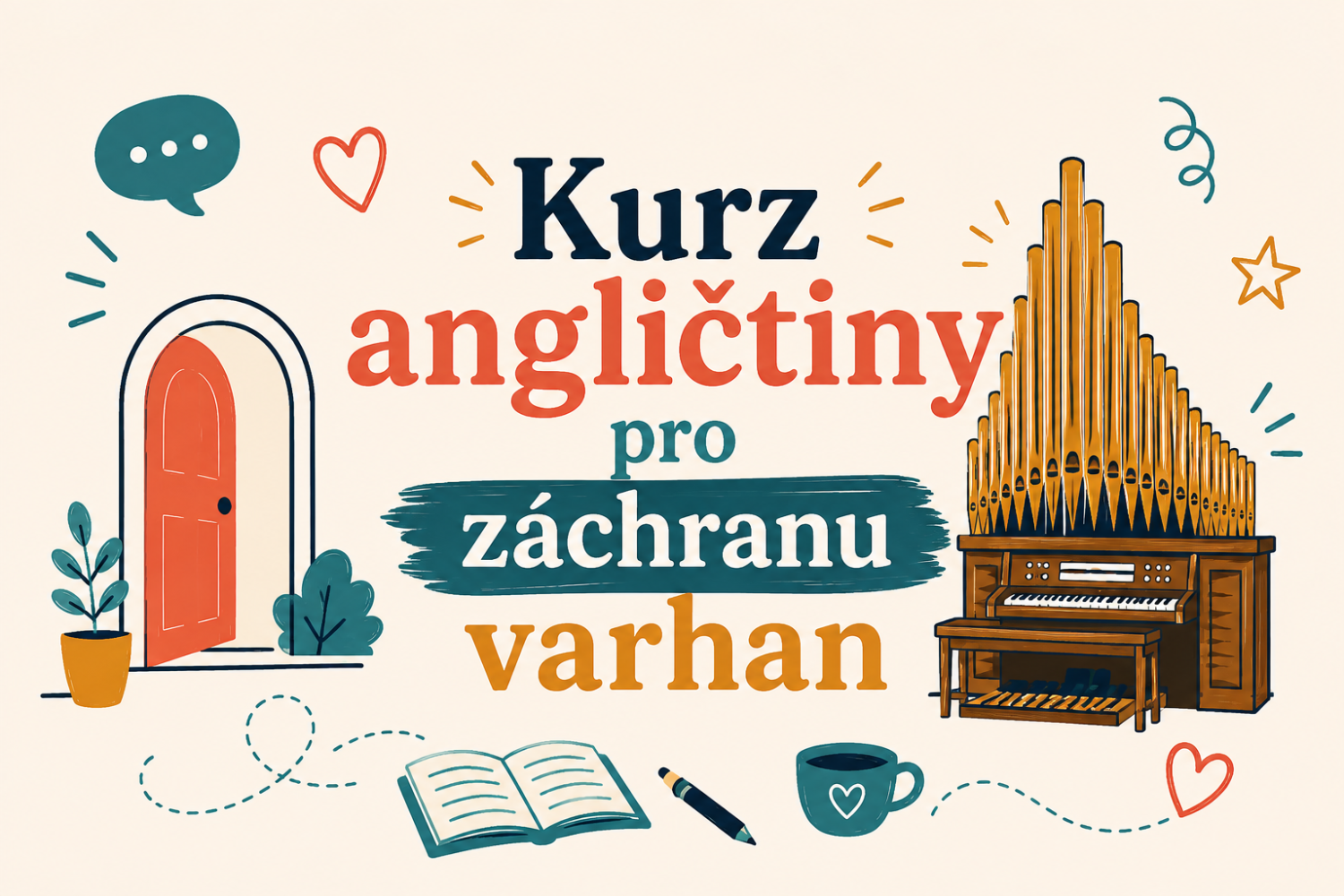 Od září otevíráme English next door, komorní konverzační kurz pro studenty a dospělé. Lektorka Pavlína Vočková věnuje svůj čas a zkušenosti obnově varhan v kostele sv. Remigia.